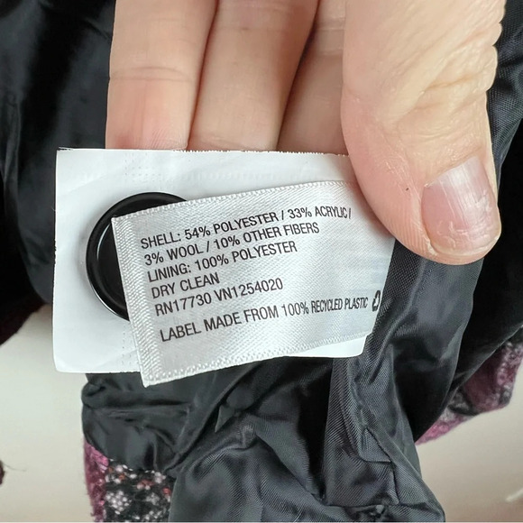 Target Mossimo Tapestry Winter Coat Belt Hood Purple Pockets Fair Isle Medium - Picture 12 of 13